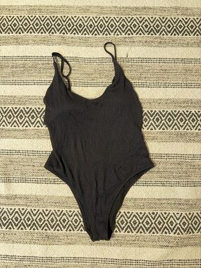 aerie Black Women’s Ribbed High Waisted One-Piece Swimsuit